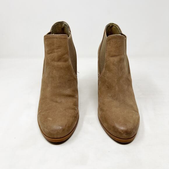 [Audrey Brooke] Brown Leather Cindy Chelsea Ankle Boot Wedge Stacked Heel Size 9 - Picture 2 of 12